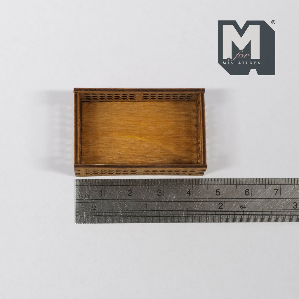 1:12 Scale Miniature Unpainted Wood Storage Crate, Slatted Sides, 11/16 inch tall, DIY Dollhouse Supply