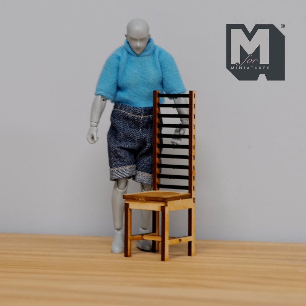 1:12 Scale Miniature Unpainted Wood Ladder Back Dining Chair, 10 Slat Back, 3-15/16 inch tall, DIY Dollhouse Supply