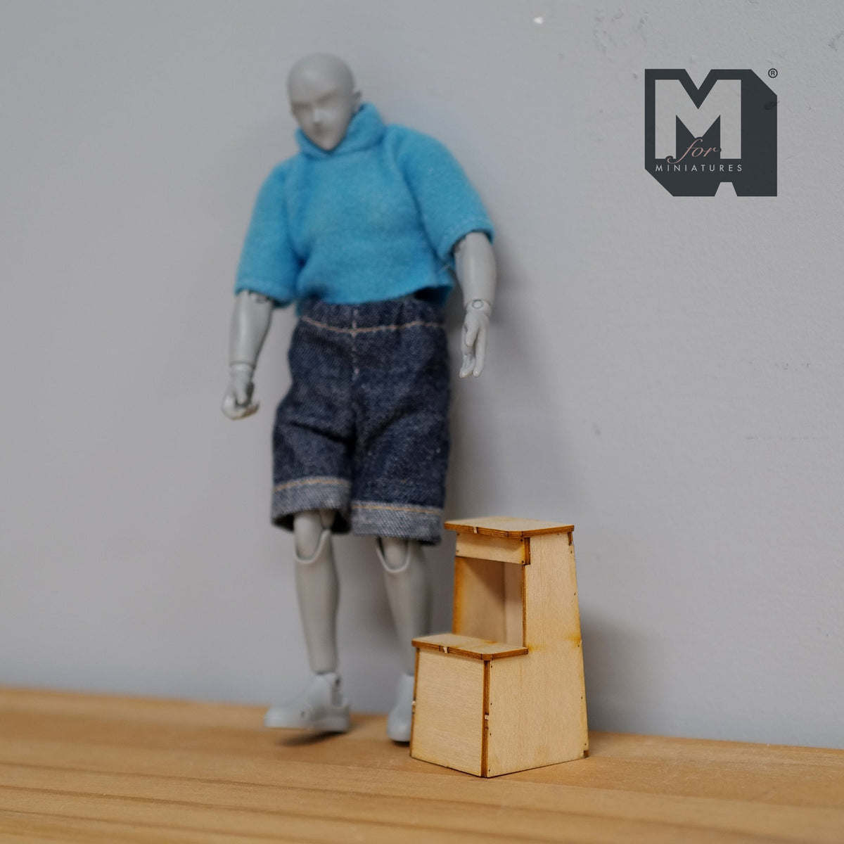 1:12 Scale Miniature Unpainted Wood Kitchen Step Stool, 2 Steps, 1-13/16 inch tall, DIY Dollhouse Supply