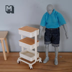 1:12 Scale Miniature Rolling Utility Cart with 2 Wood Covers, 3 Tiers, 3-5/8 inch tall, DIY Dollhouse Supply (white)