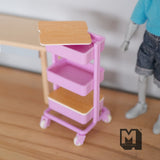 Miniature Utility Cart with 3 Shelves and 2 Covers Basket 1:12 Scale Workshop Trolley Cart Mechanic's Garage Mobile Cart (plastic) pink J004