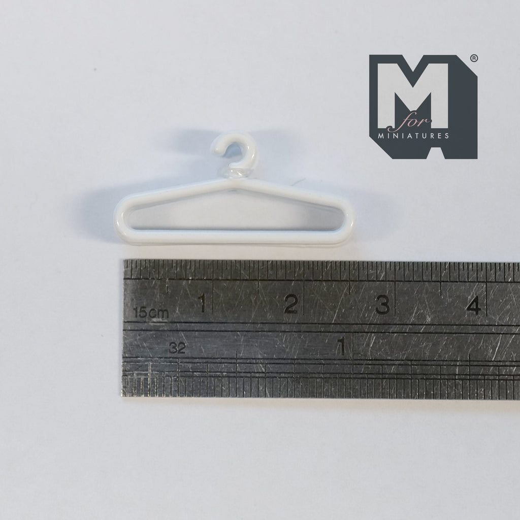 1:12 Scale Miniature Metal Clothes Hangers, Set of 6, 1 inch wide, DIY Dollhouse Supply (white)