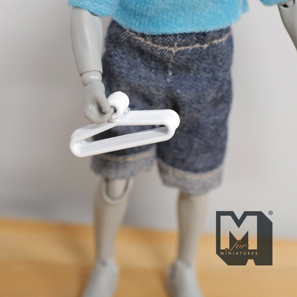 1:12 Scale Miniature Metal Clothes Hangers, Set of 6, 1 inch wide, DIY Dollhouse Supply (white)