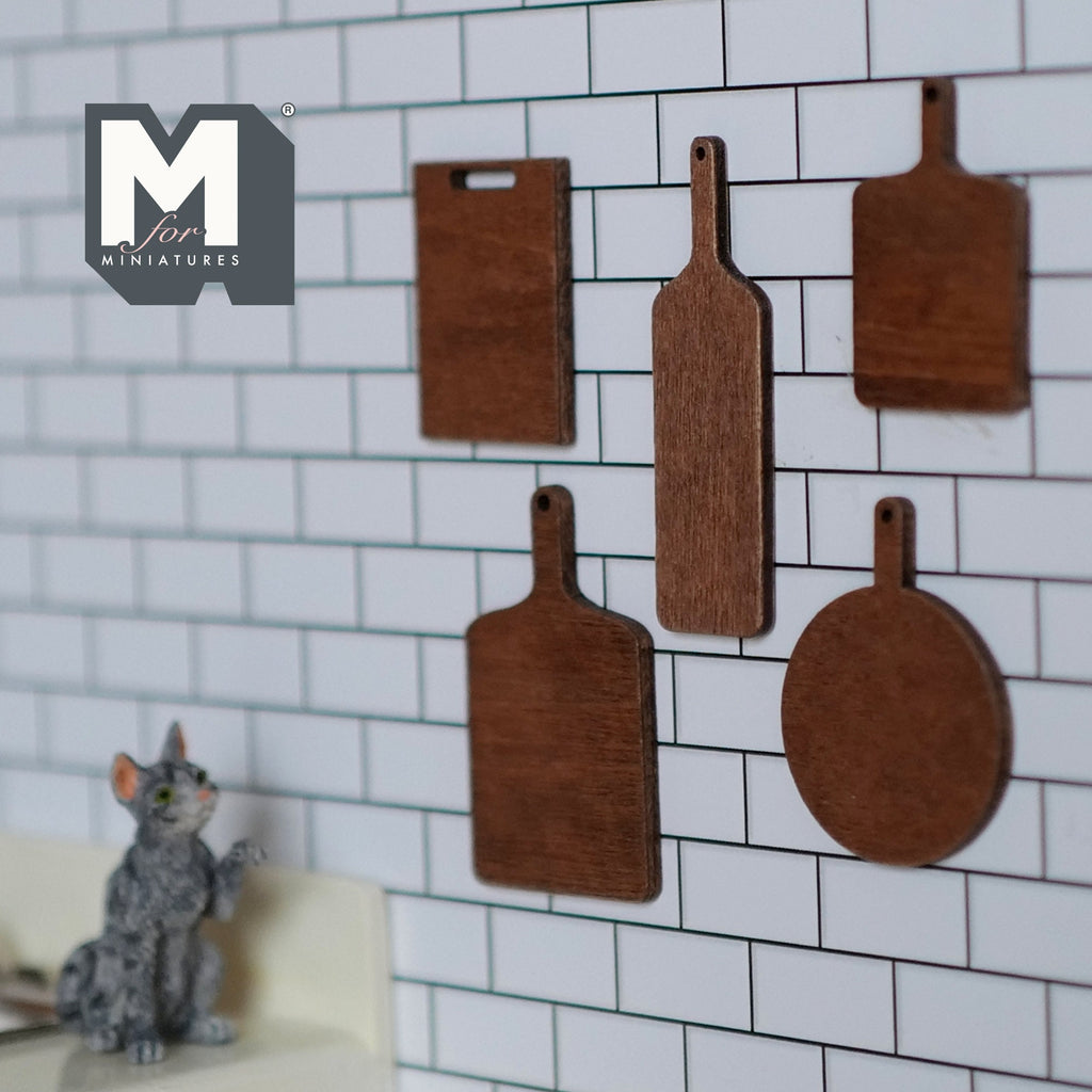 1:12 Scale Miniature Wood Cutting Boards, Set of 5, Assorted Shapes, DIY Dollhouse Supply