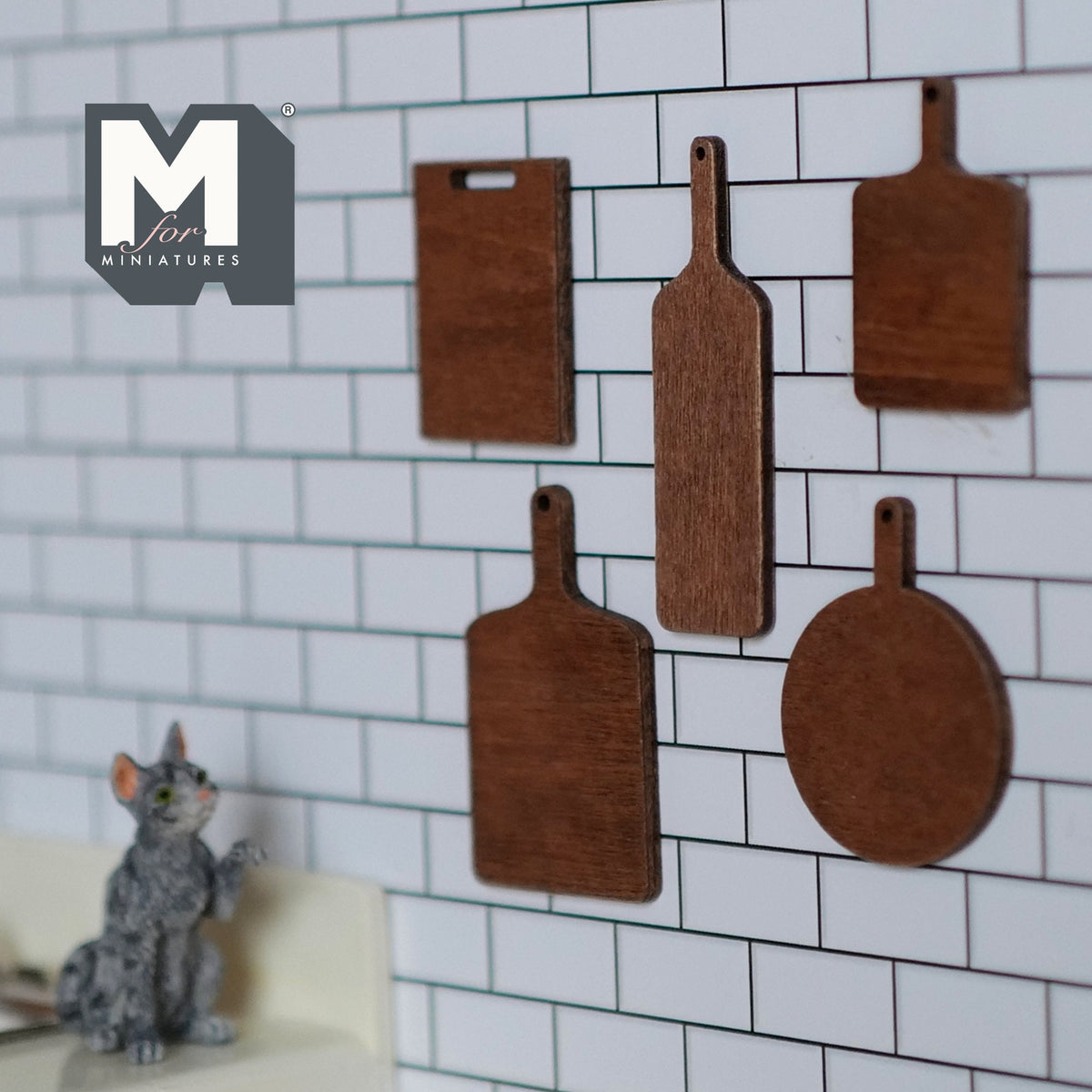 1:12 Scale Miniature Wood Cutting Boards, Set of 5, Assorted Shapes, DIY Dollhouse Supply