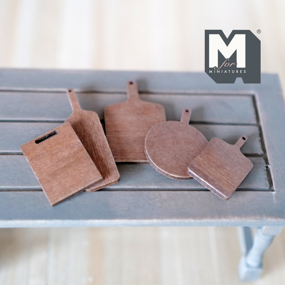 1:12 Scale Miniature Wood Cutting Boards, Set of 5, Assorted Shapes, DIY Dollhouse Supply