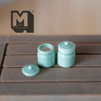 1:12 Scale Miniature Ceramic Jars with Lids, Set of 2, 11/16 inch tall, DIY Dollhouse Supply (green)