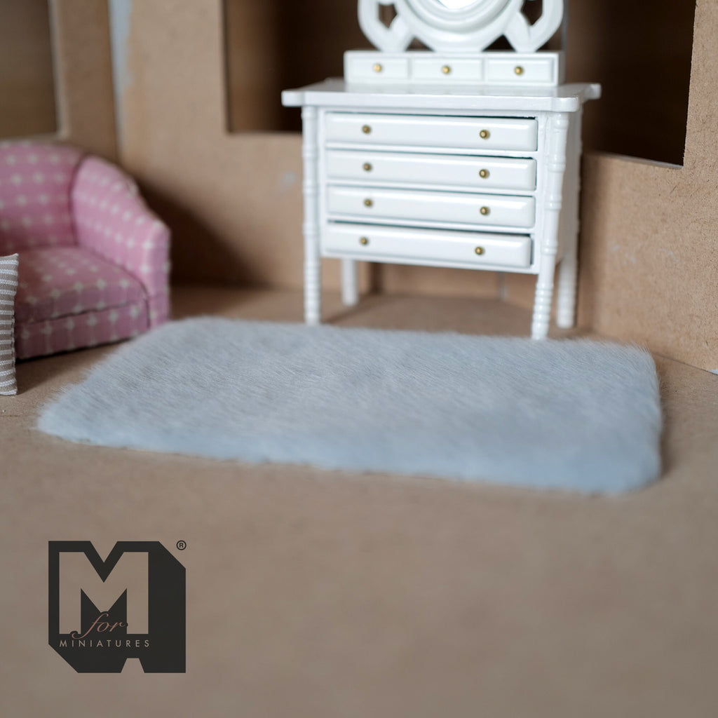 1:12 Scale Miniature Faux Sheepskin Rug, Rectangular, 6-1/2 inch long, DIY Dollhouse Supply (light blue)