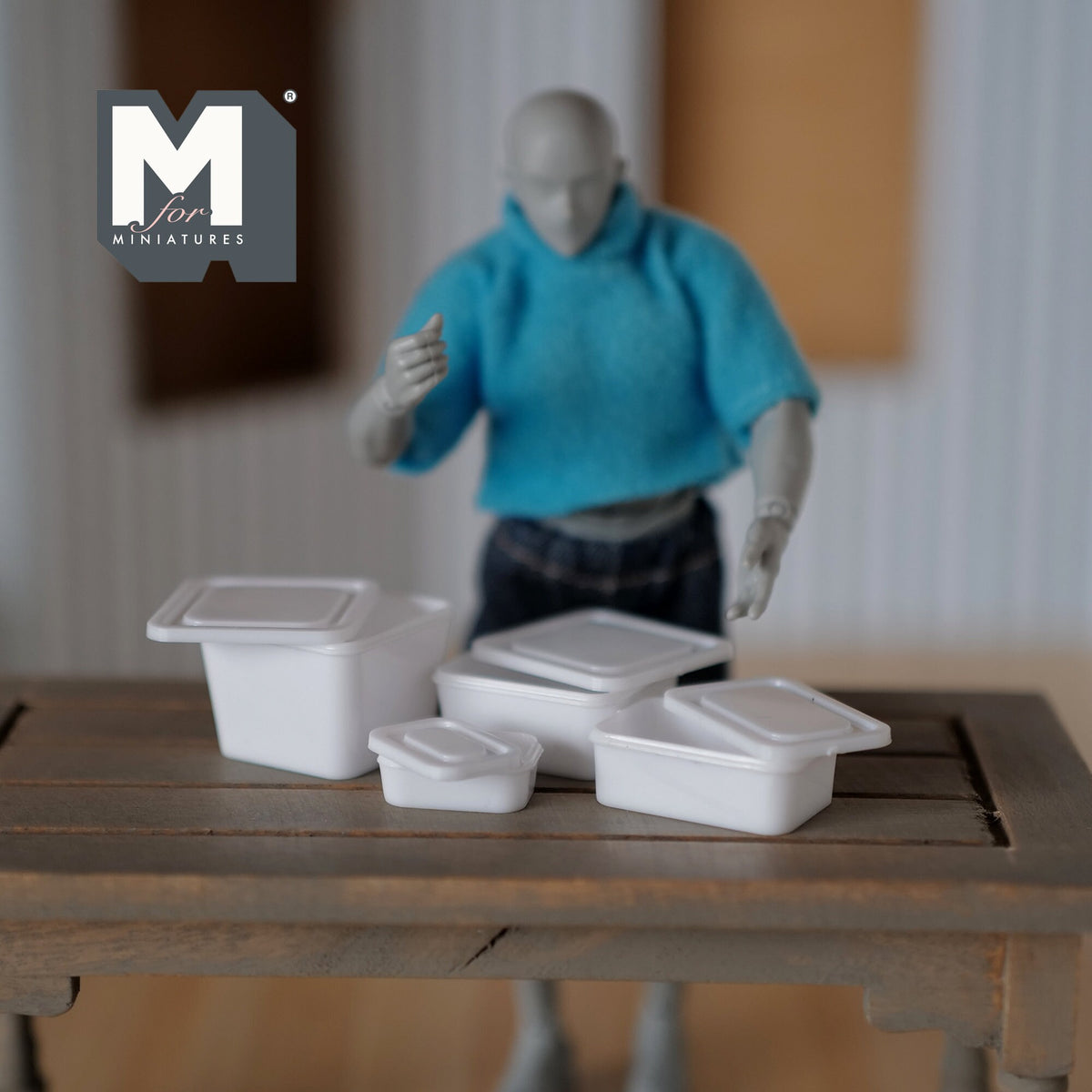 1:12 Scale Miniature Food Containers with Lids, Set of 4, 1 inch long, DIY Dollhouse Supply (white)