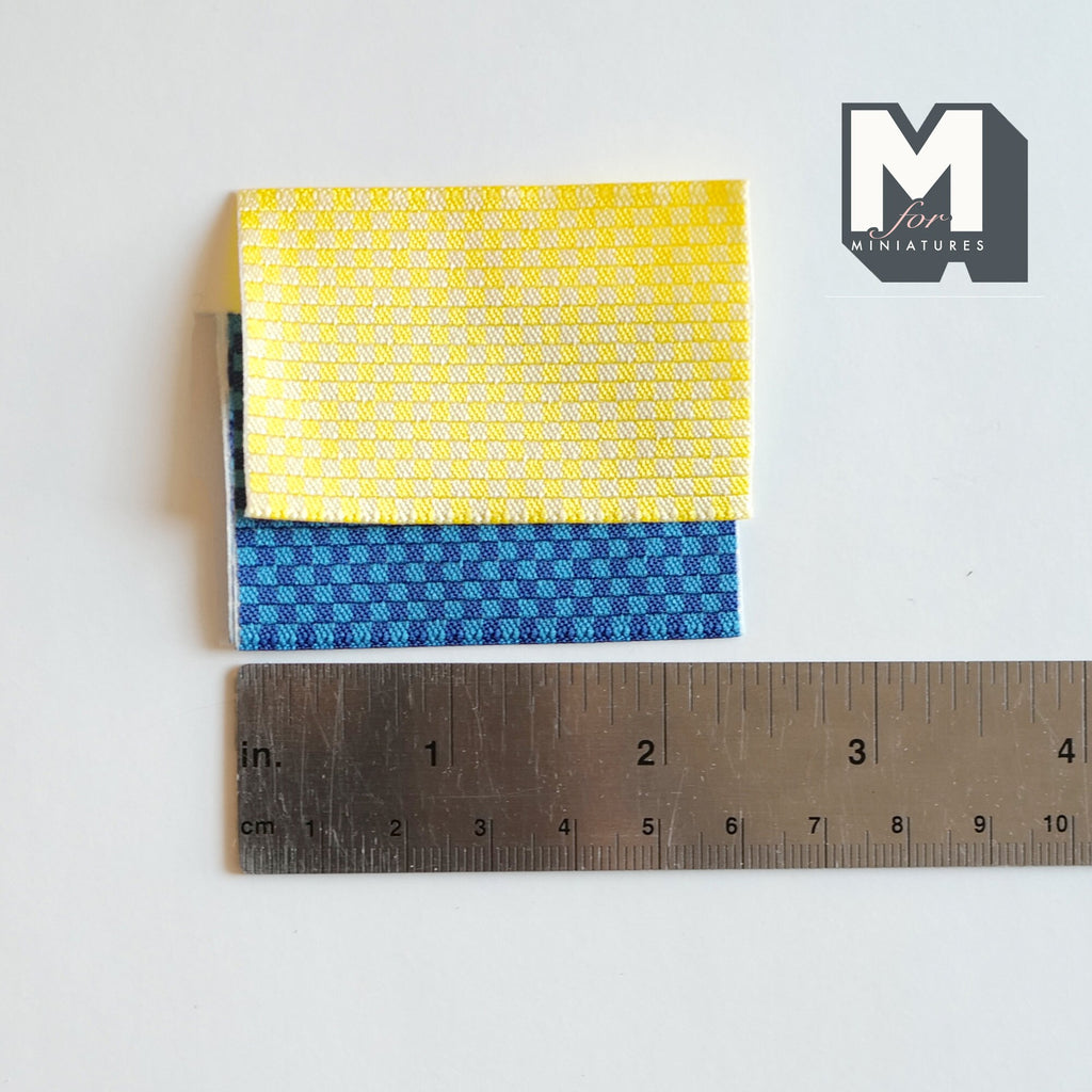1:12 Scale Miniature Checked Tea Towels, Yellow and Blue, Set of 2, 2-3/8 inch long, DIY Dollhouse Supply