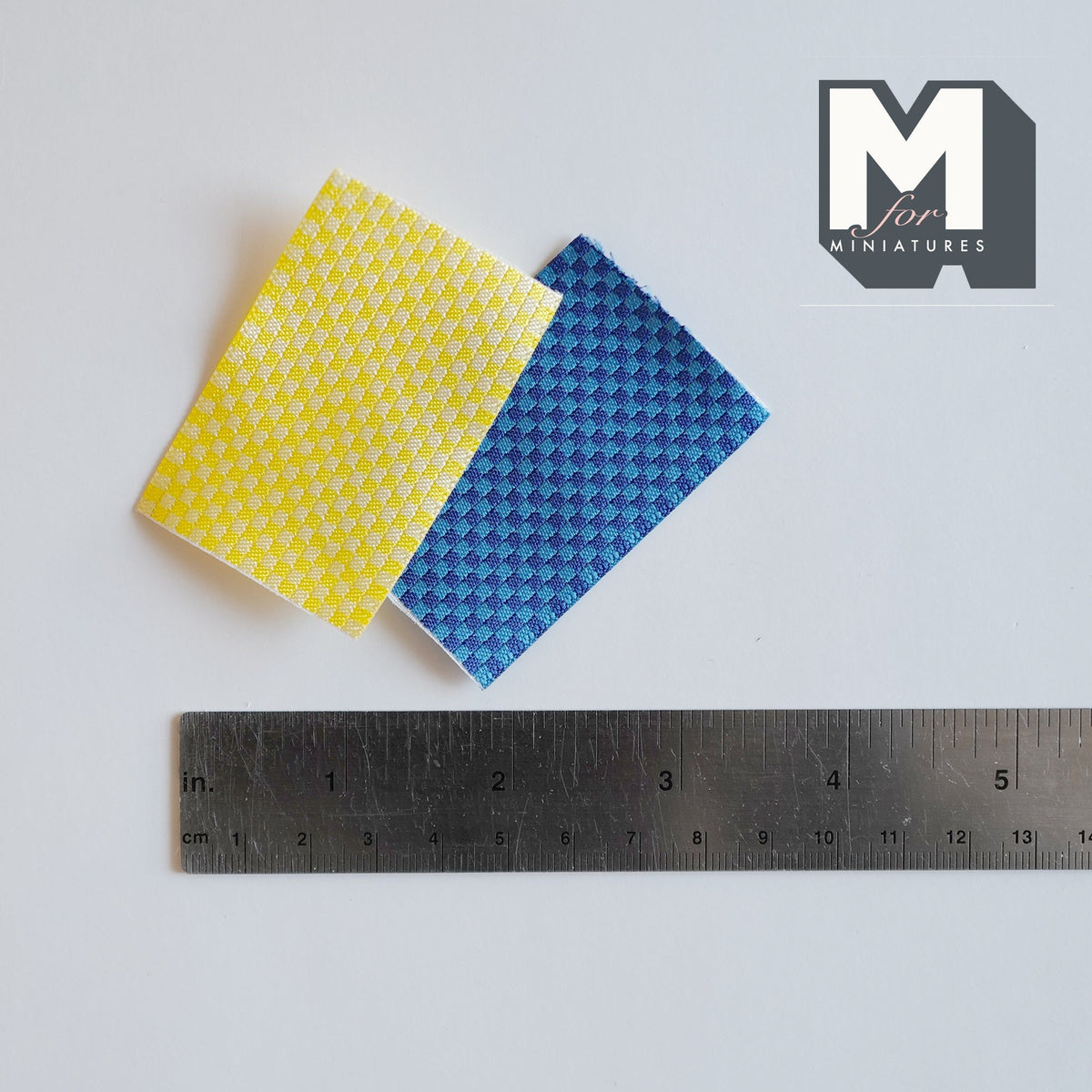 1:12 Scale Miniature Checked Tea Towels, Yellow and Blue, Set of 2, 2-3/8 inch long, DIY Dollhouse Supply
