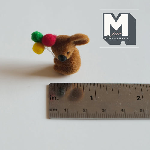 1:12 Scale Miniature Baby Koala with Balloons, 1-1/8 inch tall, DIY Dollhouse Supply (flocked skin)