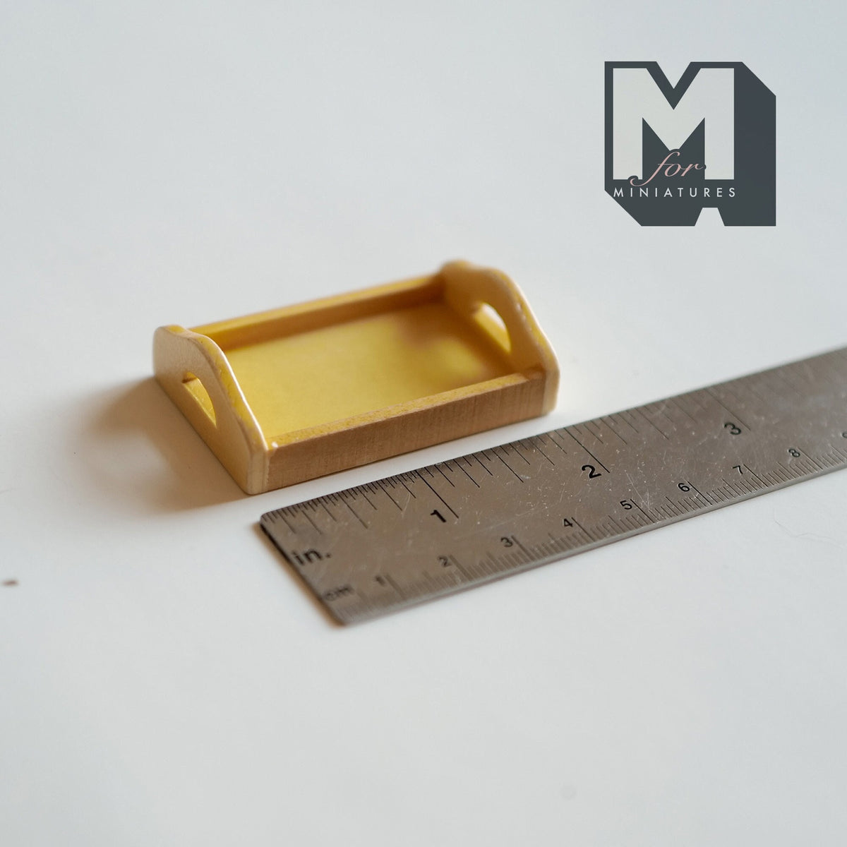 1:12 Scale Miniature Wood Serving Tray with Handles, 1-15/16 inch long, DIY Dollhouse Supply (light brown)