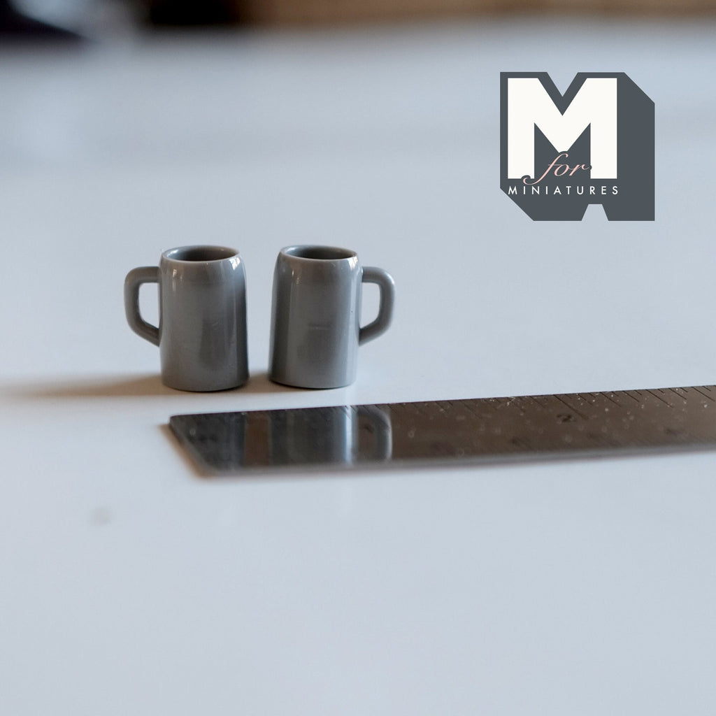 Miniature Coffee Mugs Beer Mugs Set of 2 1:12 Scale Dollhouse Supplies Tea Cups (gray)  - A023