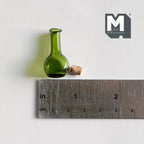 1:12 Scale Miniature Green Glass Corked Bottle, Flat Sided, 1-3/16 inch tall, DIY Dollhouse Supply
