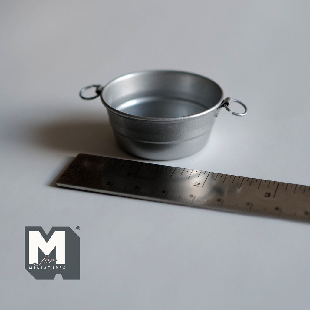 1:12 Scale Miniature Large Metal Wash Tub with 2 Handles, 1-7/8 inch dia., DIY Dollhouse Supply