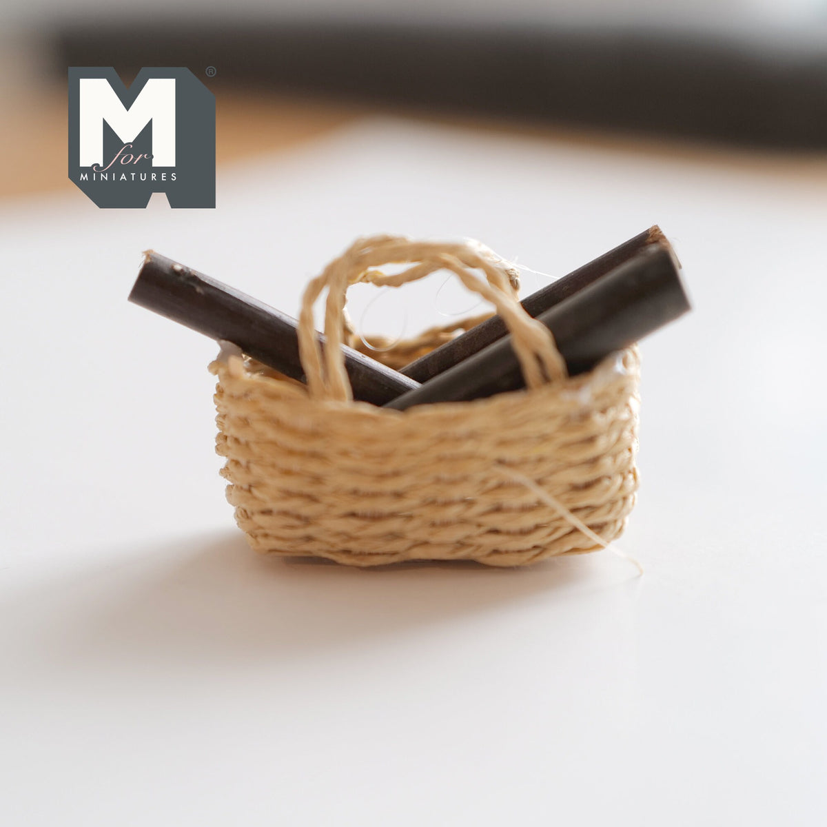 1:12 Scale Miniature Rope Log Basket with Fire Logs, 2-7/16 inch long, DIY Dollhouse Supply
