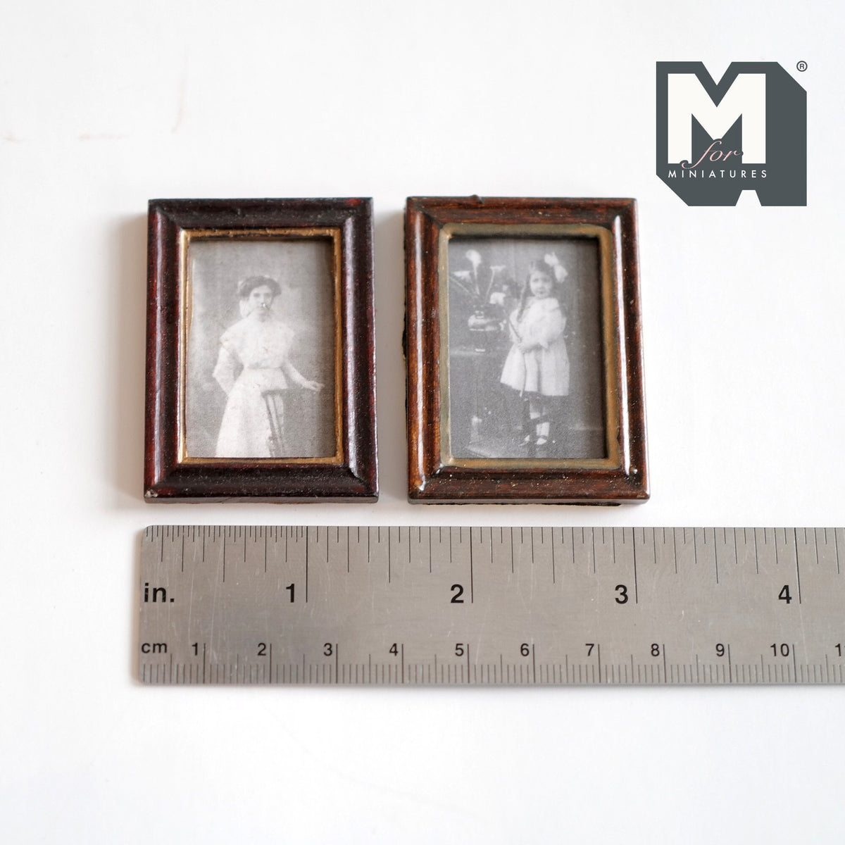1:12 Scale Miniature Wood Framed Portraits, Lady and Young Girl, Set of 2, 1-15/16 inch tall, DIY Dollhouse Supply