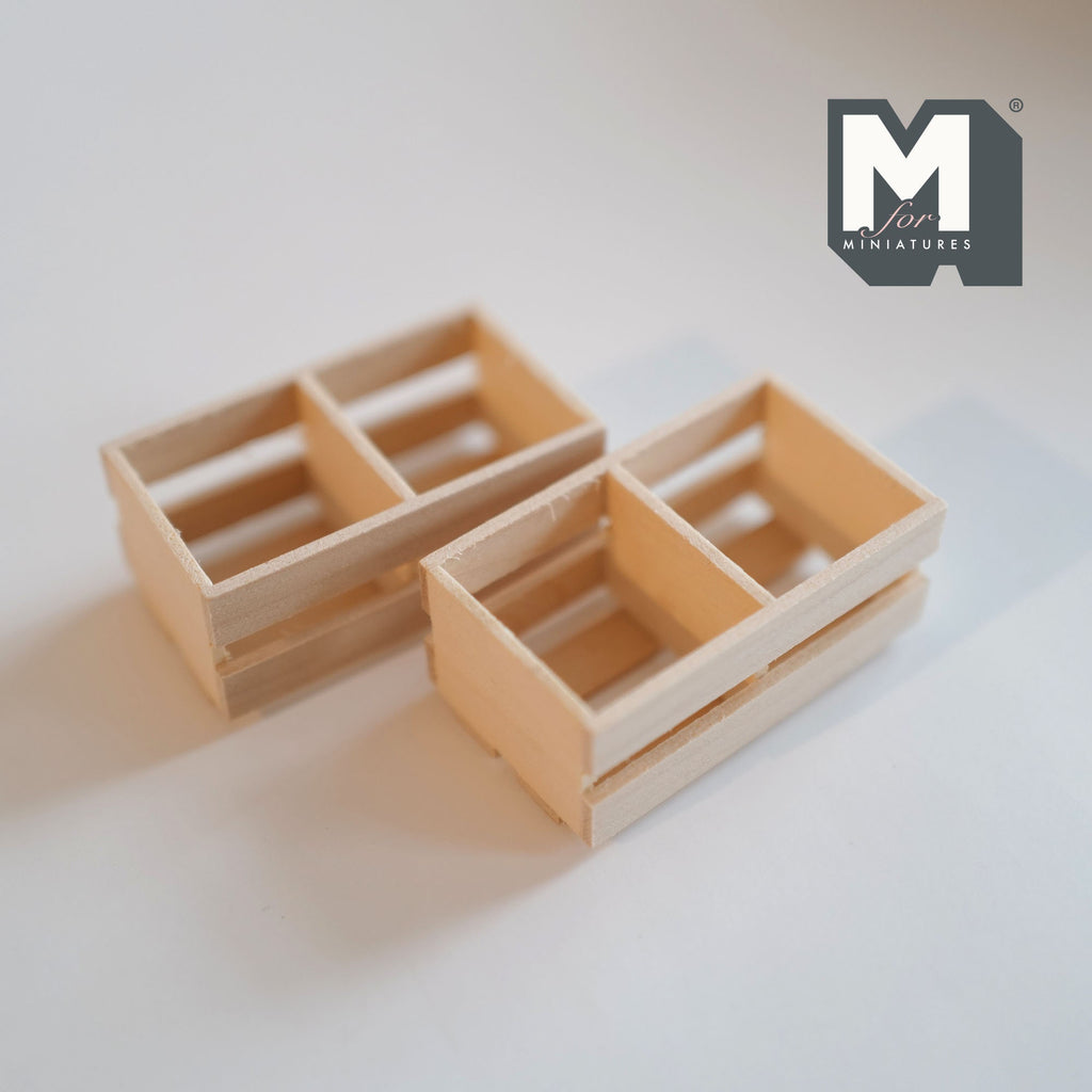 1:12 Scale Miniature Unpainted Wood Slatted Crates, Set of 2, 2-5/16 inch long, DIY Dollhouse Supply