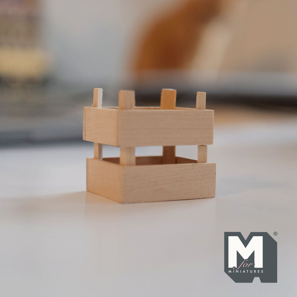 1:12 Scale Miniature Unpainted Wood Stackable Crates, Set of 2, Slatted Sides, 7/8 inch tall, DIY Dollhouse Supply
