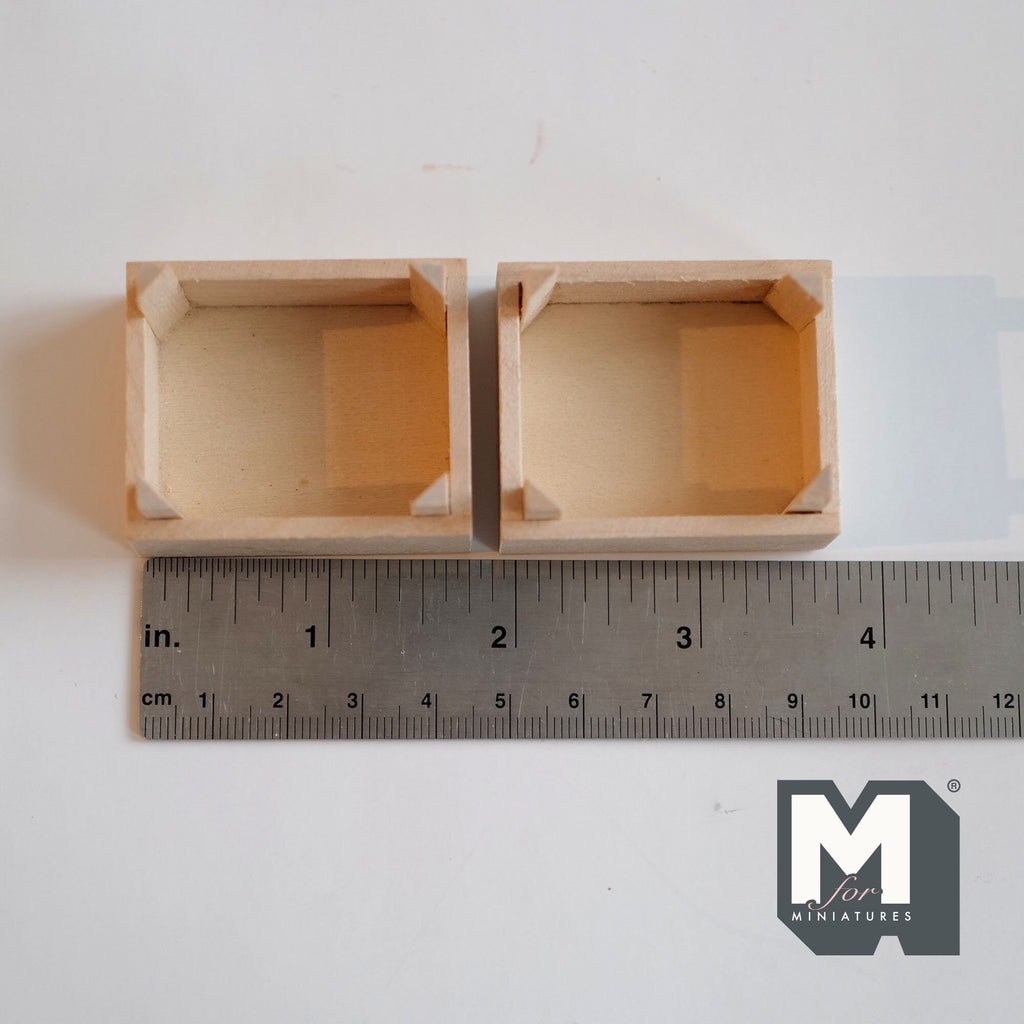 1:12 Scale Miniature Unpainted Wood Stackable Crates, Set of 2, Slatted Sides, 7/8 inch tall, DIY Dollhouse Supply
