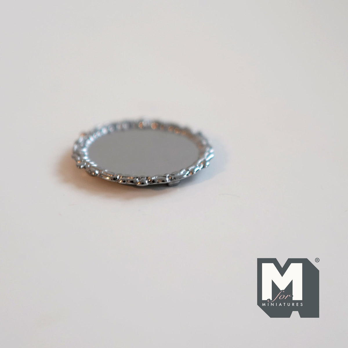 1:12 Scale Miniature Metal Round Tray, Raised Patterned Rim, 1-7/16 inch dia., DIY Dollhouse Supply (silver)