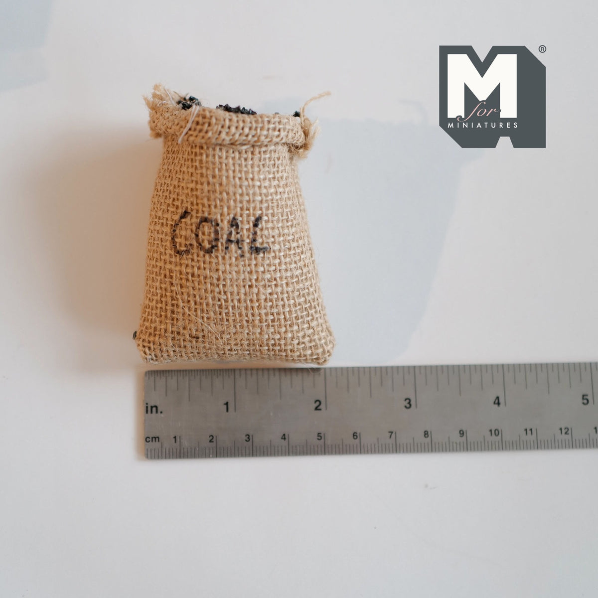 1:12 Scale Miniature Burlap Sack of Coal, Large, Open Top, 2-13/16 inch tall, DIY Dollhouse Supply (filled with sand)
