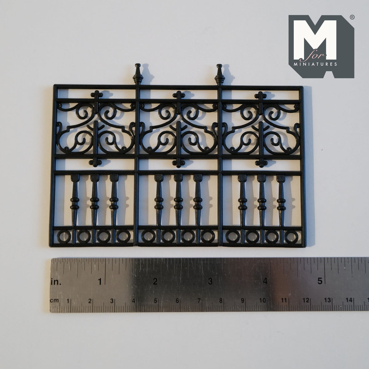 1:12 Scale Miniature Dollhouse Scrollwork Railing and Garden Fence, 4-3/4 inch long (black)