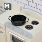 1:12 Scale Miniature Metal Cooking Pot, 2 Side Handles, 1-1/16 inch dia., DIY Dollhouse Supply (black)
