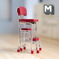 Dollhouse Step Stool High Chair 1950s Style 1:12 Scale Miniature Furniture (metal) (red) - D020