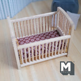 Dollhouse Drop-Side Baby Crib with Pad 1:12 Scale Miniature Wood Cot Unfinished - H040