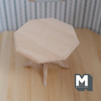 1:12 Scale Miniature Unpainted Wood Octagon Pedestal Table, 3-11/16 inch wide, DIY Dollhouse Supply