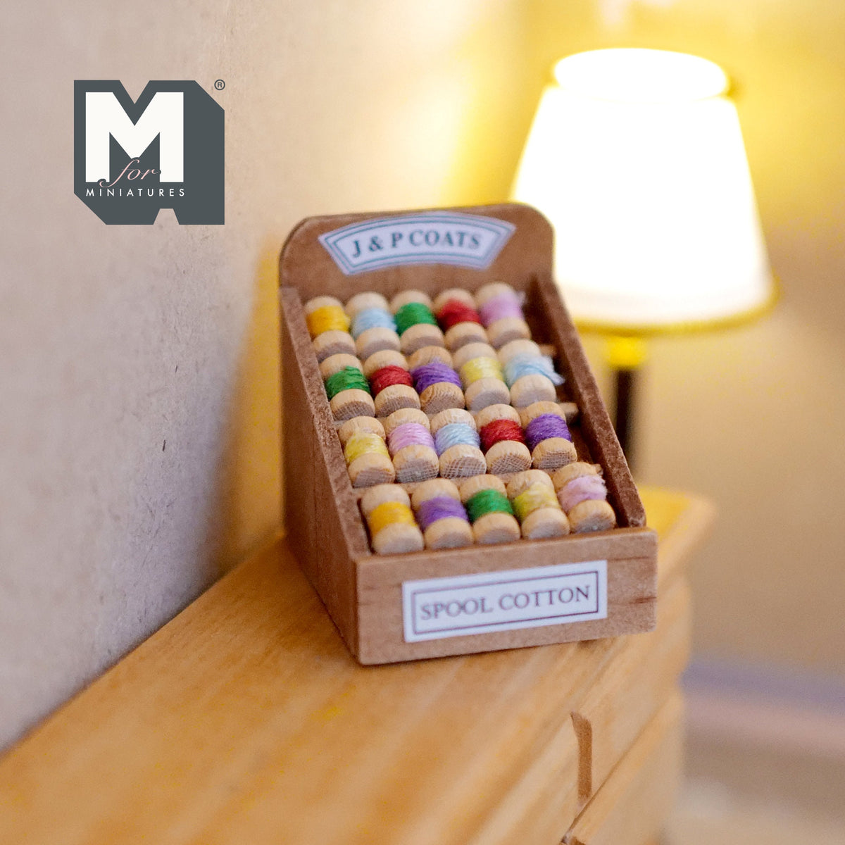 1:12 Scale Miniature Wood Spool Stand with Sewing Thread, 3-1/8 inch tall, DIY Dollhouse Supply