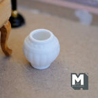 1:12 Scale Miniature Ceramic Ribbed Round Planter, 1-1/16 inch tall, DIY Dollhouse Supply (white)