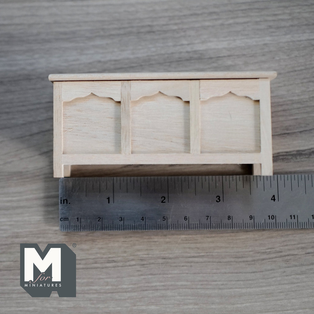 1:12 Scale Miniature Unpainted Wood Blanket Chest, 3 Panel Front, 3-7/8 inch long, DIY Dollhouse Supply