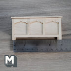 Miniatura in scala 1:12 di cassapanca portacoperte in legno grezzo, frontale a 3 pannelli, lunga 3-7/8 inch, accessori fai da te per casa delle bambole