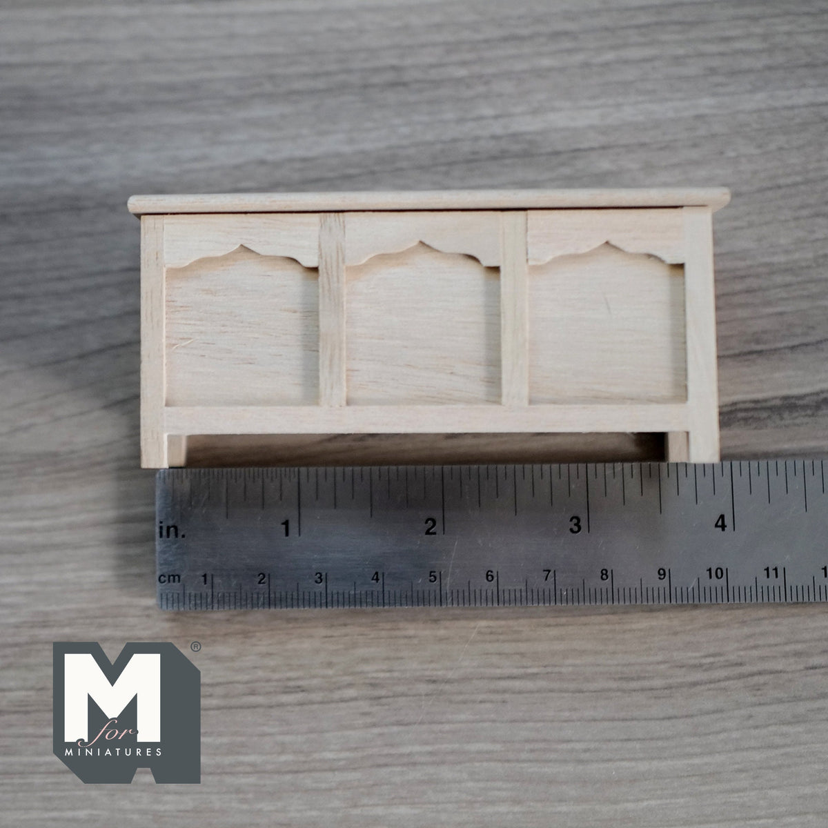 1:12 Scale Miniature Unpainted Wood Blanket Chest, 3 Panel Front, 3-7/8 inch long, DIY Dollhouse Supply