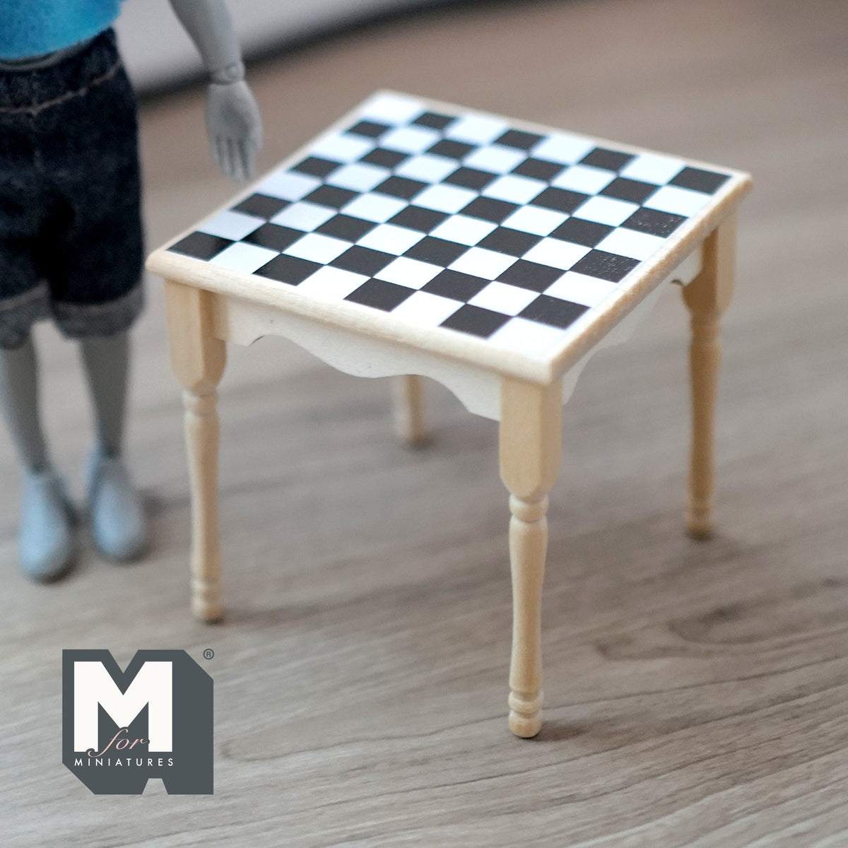 1:12 Scale Miniature Wood Checkerboard Table, Square Top, 2-5/8 inch tall, DIY Dollhouse Supply