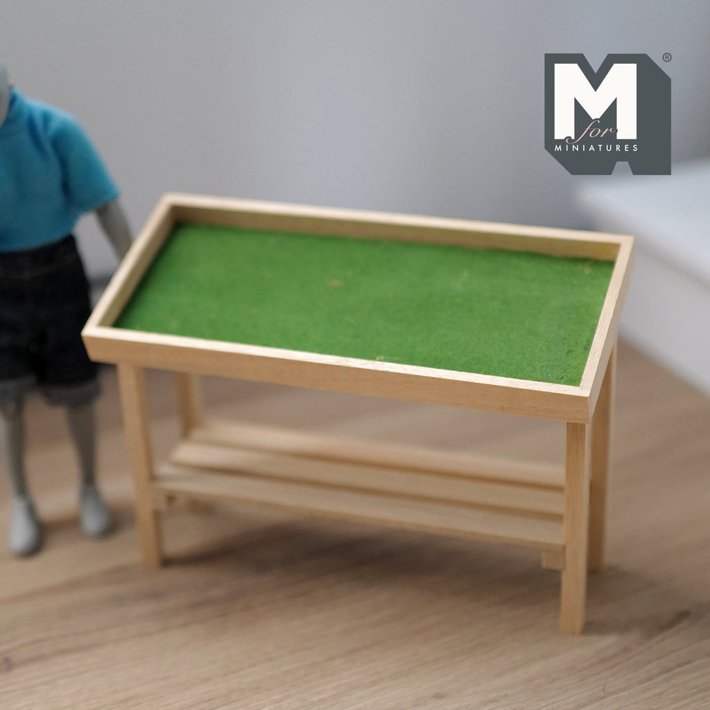 1:12 Scale Miniature Unpainted Wood Produce Display Stand, Sloped Top with Lower Shelf, 3-7/8 inch tall, DIY Dollhouse Supply