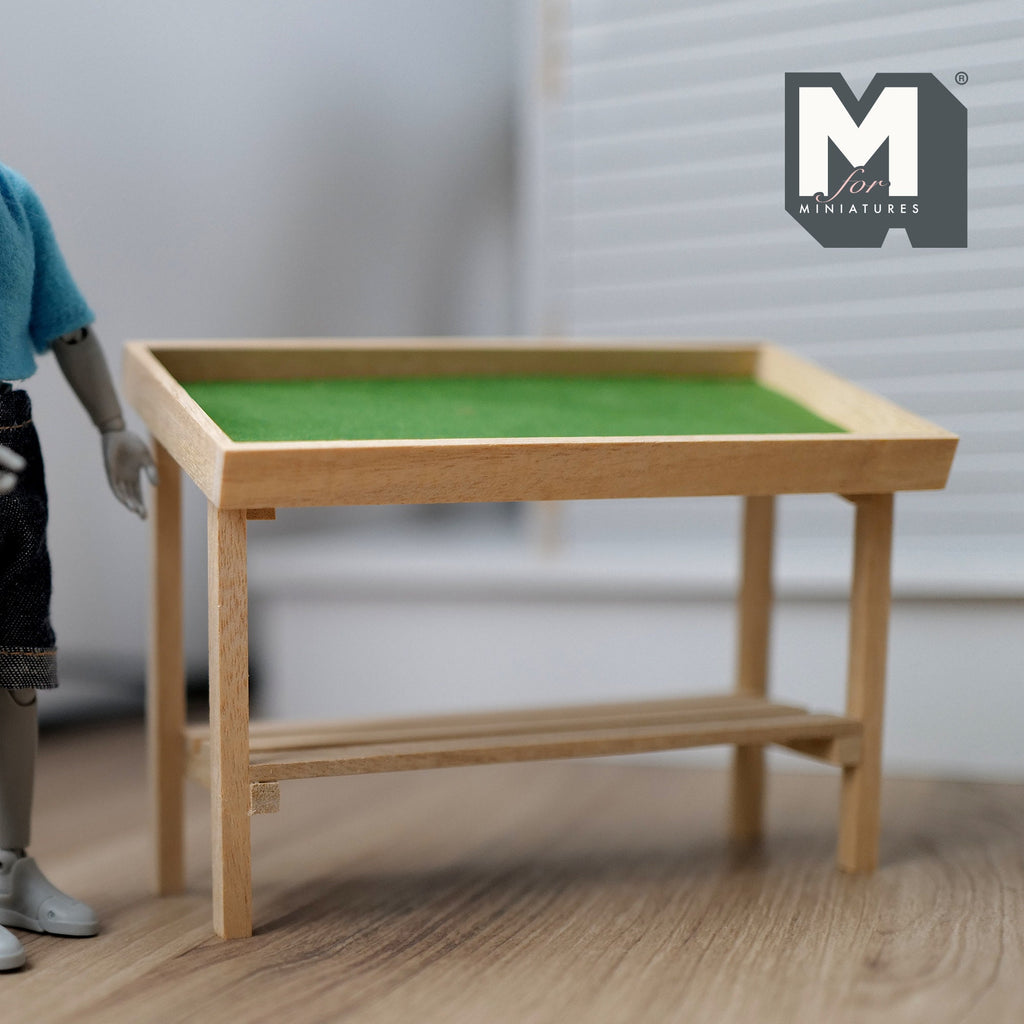 1:12 Scale Miniature Unpainted Wood Produce Display Stand, Sloped Top with Lower Shelf, 3-7/8 inch tall, DIY Dollhouse Supply