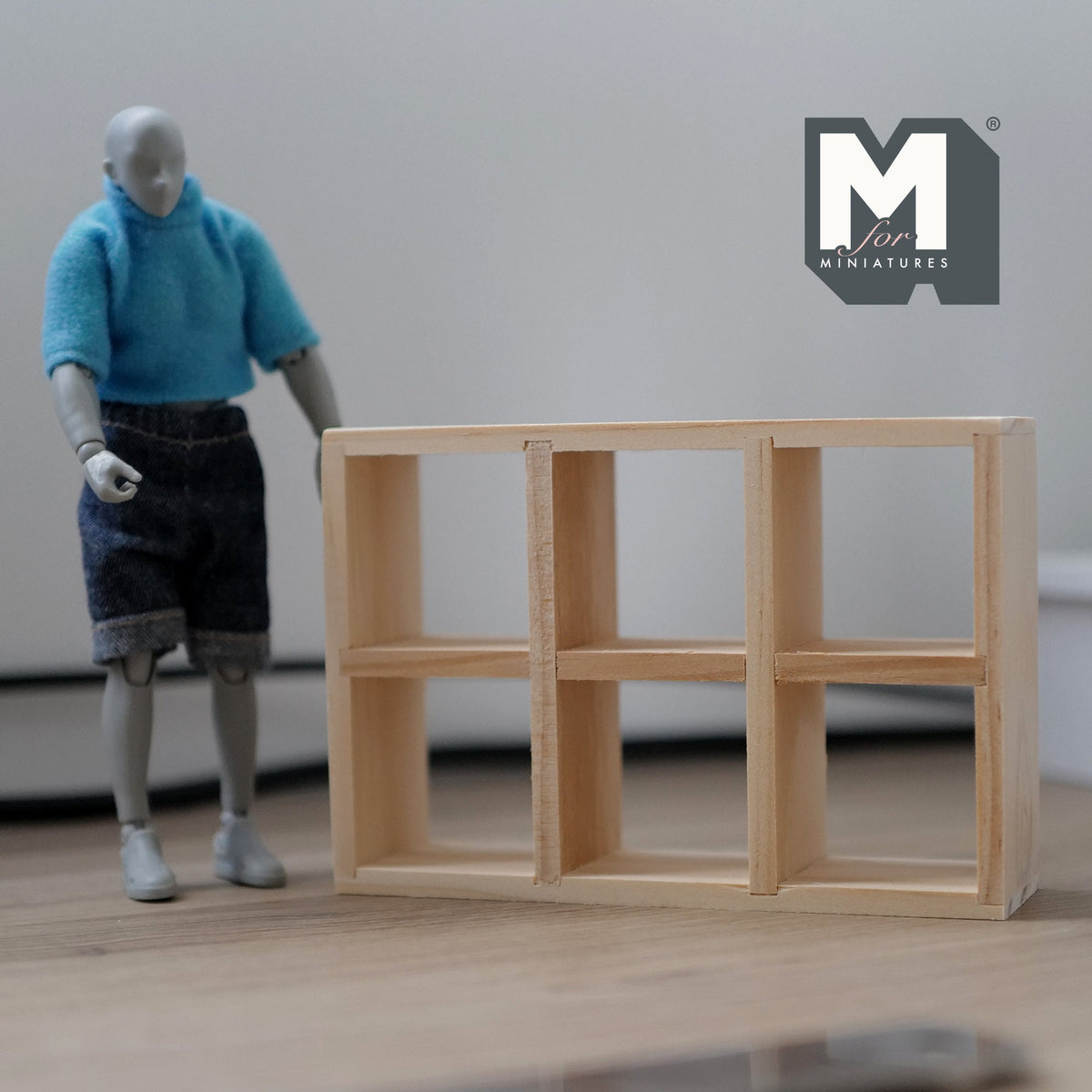 1:12 Scale Miniature Unpainted Wood Cube Shelf Unit, 2 x 3, 4-15/16 inch wide, DIY Dollhouse Supply