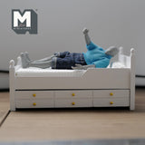 1:12 Dollhouse Supplies Miniature Wooden Daybed with Mattress Pillow Trundle Drawer (white) - B007