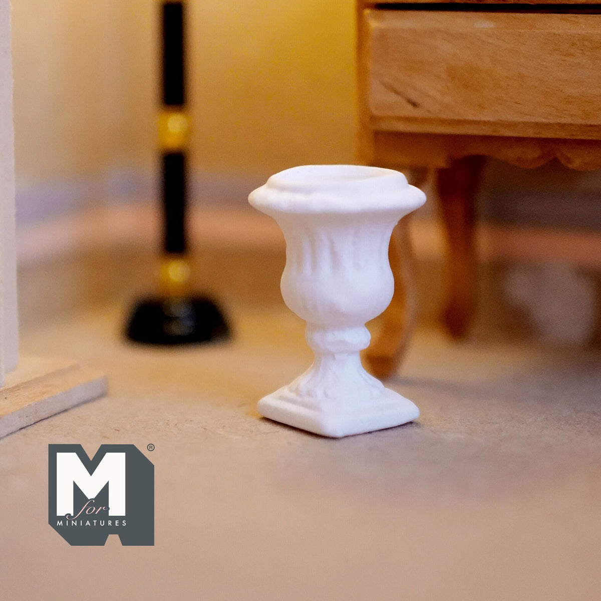1:12 Scale Miniature Roman Style Garden Urn with Pedestal, 1-5/16 inch tall, DIY Dollhouse Supply (plaster) (white)