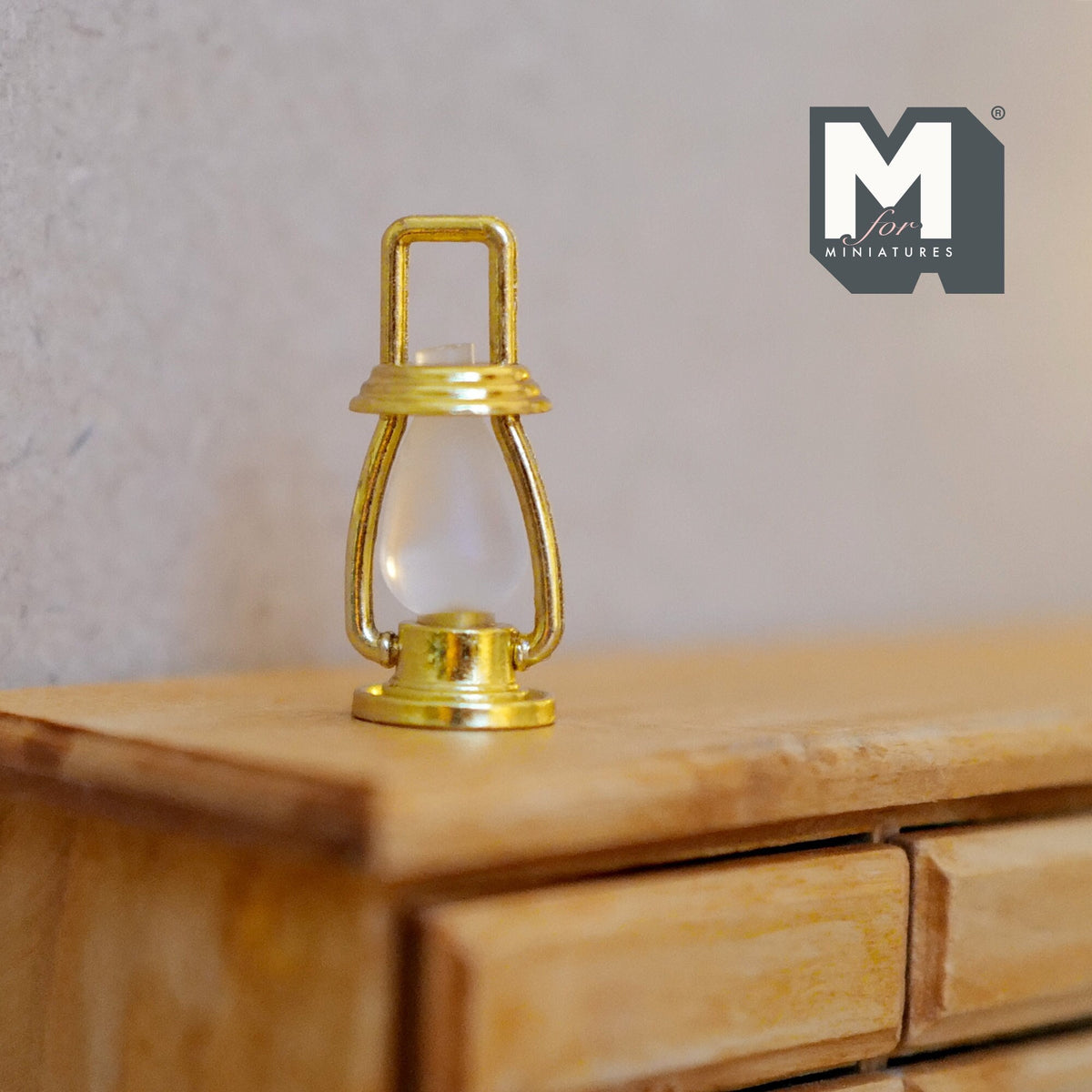 1:12 Scale Miniature Metal Hurricane Lantern with Ring Handle, 1-5/16 inch tall, DIY Dollhouse Supply (brass)