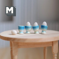 Miniature Egg and Egg Cups 1:12 Scale Dollhouse Food Egg and Stands Set of 4 - E034