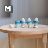 Miniature Egg and Egg Cups 1:12 Scale Dollhouse Food Egg and Stands Set of 4 - E034