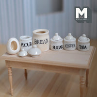 Dollhouse Kitchen Storage Jars and Candle Holder 1:12 Scale Miniature Ceramic Jars Set of 6 - A035