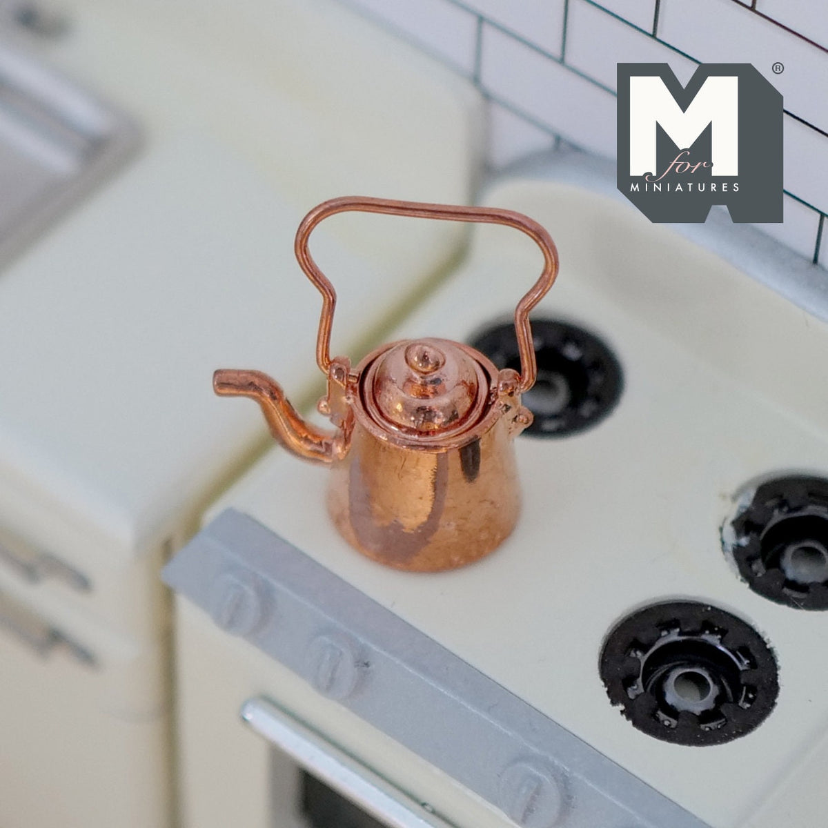 Miniature Copper Kettle 1:12 Scale Dollhouse Supplies Goose Neck Kettle with Handle Water Boiler with Lid - E097