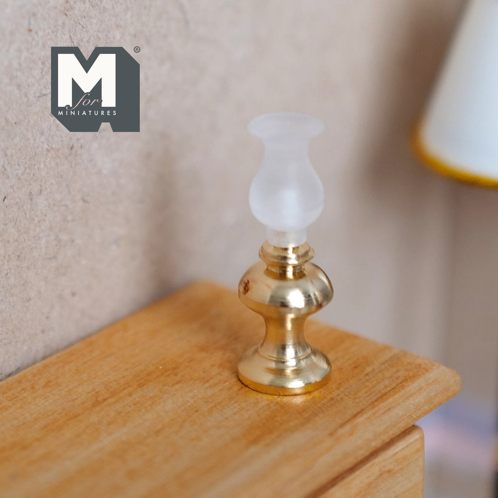1:12 Scale Miniature Brass Oil Lamp with Glass Chimney, 1-7/16 inch tall, DIY Dollhouse Supply (will not light up)