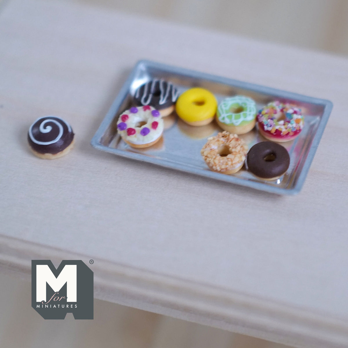 Miniature Desserts and Tray Set of 9 , 1:12 Scale Dollhouse Chocolate Cream and Candy Desserts  - E030